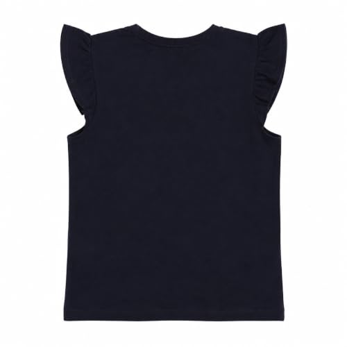 Image of miniklub Girls Round Neck Frill Sleeve Knitted Cotton Top (Navy Color)