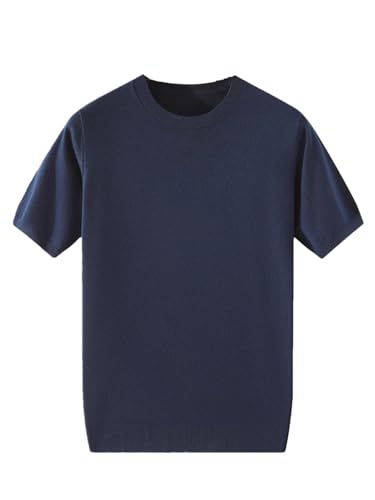 Ownwfeat Men’S Round Neck Short Sleeve Loose Fit Silk Wool Knitted Pullover Casual Sweater