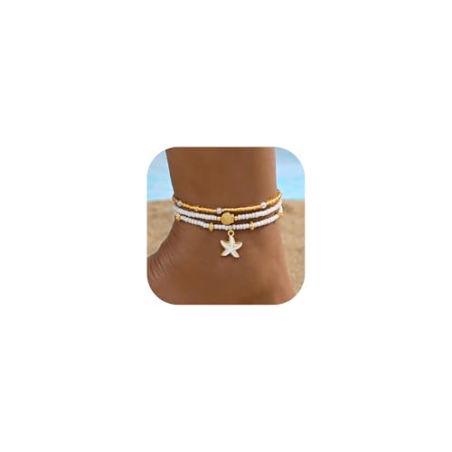 Image of iF YOU Gold Ankle Bracelets for Women, 14k Gold Plated Waterproof Cuban Link Chain Anklets Set, Layered Anklet Bracelets for Women Beach Gift Adjustable Size 5pcs