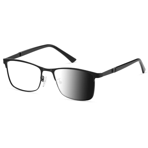 PUBOWT Blue Light Blocking and Night Vision Driving Glasses Men Metal Photochromic Lenses Computer Gaming Eyeglasses PT2012 Photo-chromic/Clear-to-Gray