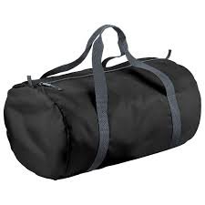 Sac barrel BagBase Varsity rose et blanc avec poignées en sangle pour le sport