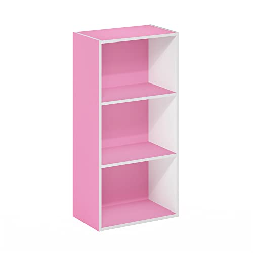Image of Furinno Luder 3-Tier Open Shelf Bookcase, Pink /White