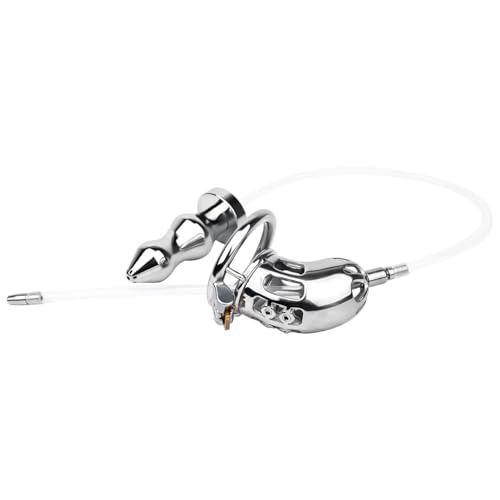 Cage de chasteté inversée acier inoxydable dispositif BDSM avec sonde urinaire et plug anal