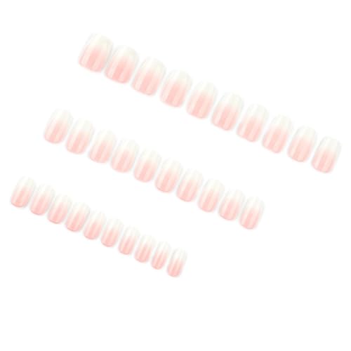 Image of Square Press on Nails Short Fake Nails Ombre Acrylic Full Cover Glue on Nails Pink White Stick on Nail Glossy Reusable Artificial False Nail for Women Girls Nail Decoration 24Pcs