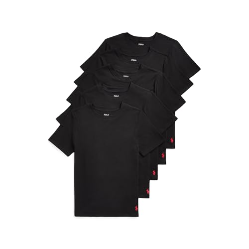 POLO RALPH LAUREN Boys' Multi-Pack Short Sleeve Undershirt, Black 5-Pack