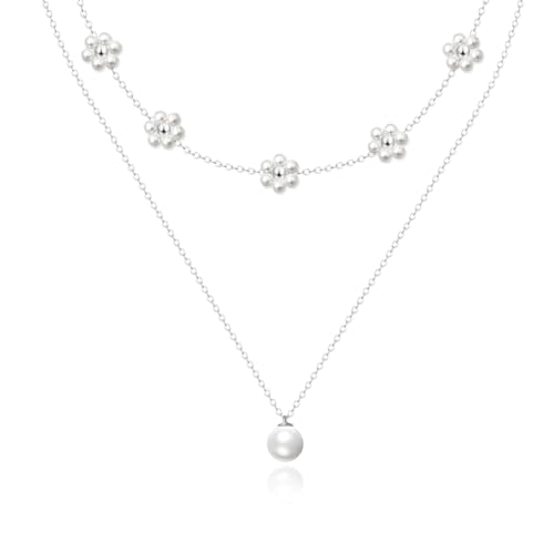 Image of Zeffy Gold Pearl Necklace for Women, Dainty 14K Gold /Silve Plated Layered Pearl Choker Pearl Earrings Pearl Bracelets Wedding Trendy Gold Jewelry Set for Women Gifts