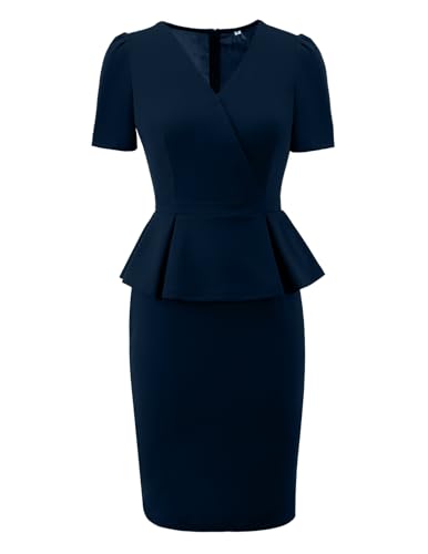 Bbonlinedress Women's Work Bodycon Dress Sheath Pencil Church Business Office Peplum Suit Dresses with Short Sleeve2