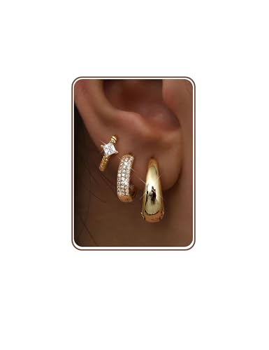 MILACOLATO 3 Paires Boucles d'Oreilles Créoles Or Femme en Argent 925 Petite Creole Hypoallergénique 14K Plaqué Or Boucles d'Oreilles Creoles Ensemble pour Femmes...