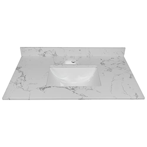 Leavader 37 Inch Marble Vanity Top with Undermounted Rectangular Ceramic