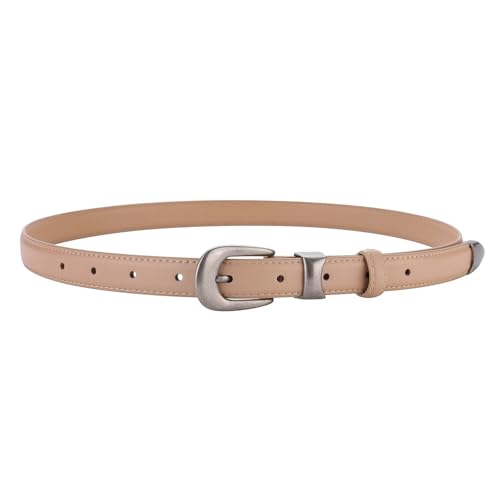Retro Silver Buckle Thin Belt Women's Belt Decoration With Jeans Jacket Versatile Leather Waistband For Jeans Pants Dress(Apricot)