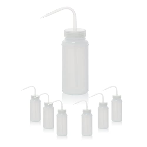 LABINVO 6pcs of Economy Wash Bottles, Vol.500ml (17oz), Wide-Mouth, Self-Venting Safety Wash Bottles, LDPE Material, IN-WBW500