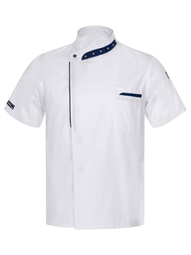 Fldy Chaqueta de cocinero para hombre y mujer, de manga corta, con malla de aire transpirable, para mujer y hombre, uniforme de cocinero, abrigo de chef con bordado, Blanco, XXXL