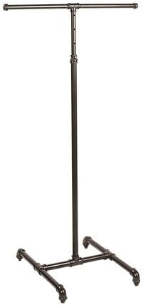 2-Way Clothing Rack - Pipeline Collection,• Dimensions: 48" (min) - 72” (max)H x 18½”D x 24½”W • Color: Dark Grey • 1” diameter arms,Our 2-Way Clothing Rack - Pipeline Collection is sure to add a touch of style to your showroom floor. Our Pipeline Collection features an dark ash grey finish with industrial pipe accents. The Pipeline Collection is a merchandising system of racks based on the traditional industrial grade clothing racks which are popular in New York's garment district. Our version of pipeline incorporates interconnecting pipes and connectors. This rack is adjustable from 48" to 72" high with 10 different adjustment heights which are 3" apart. Easy to use pins hold the rails at the chosen height.