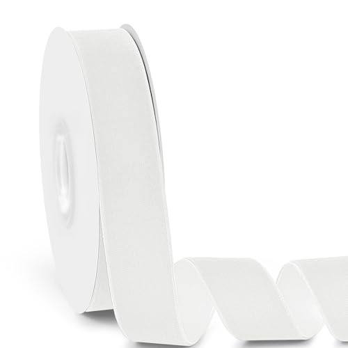 Isaspire 1 Wide Velvet Ribbon 10 Yards - White Velvet Ribbon on Spool for Crafts Gift Wrapping DIY Hair Bows Wedding Invitations Parties Valentines Day and Christmas