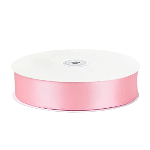 image for LIUYAXI Solid Color Double Faced Pink Satin Ribbon 7/8