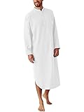INCERUN Herren Kaftan Robes O-Ausschnitt Langes Kleid Nachthemd Schlafanzug Kurzarm Roben Nachtwäsche Mit Taschen Herrenhemd Lange Bademäntel Morgenmäntel C-Weiß L