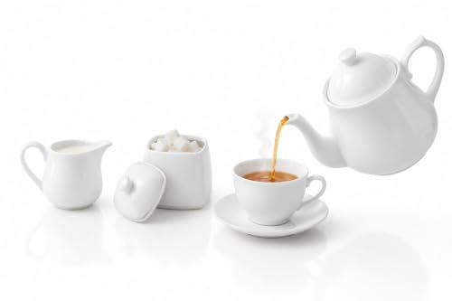 Image of White Porcelain Tea Pot 550ml with Suger Pot and 60ml Creamer