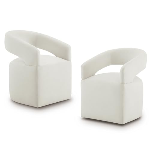 Image of KISLOT Upholstered Dining Chairs with Removable Casters Barrel Side Armchair with Rollers for Diningroom Bedroom Livingroom Reading Room, Ivory, Set of 2