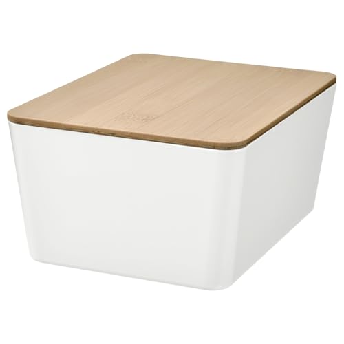 BS Case Ikeaa KUGGIS Box with Lid, White/Bamboo, 13x18x8 cm (5x7x3