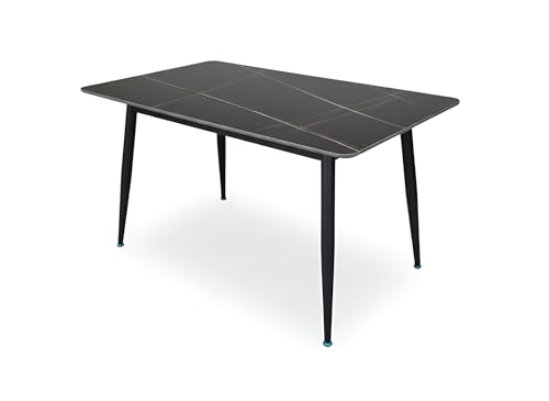 Image of Italiana 15mm Ultra-Slim Sintered Stone Dining Table - 140cm x 80cm Black Faux Marble Executive Table | Mohs 6+ Hardness Scratch-Resistant | Metal Frame | Suitable for 4-6 Seater