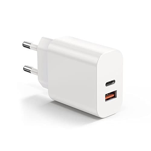 Caricatore USB C da Muro 20W 2 Porte [USB C + USB A], Caricabatterie rapido PD da 20 W Compatibile con i Phone 14 13 12 Samsung S22 S21 Xiaomi Huawei
