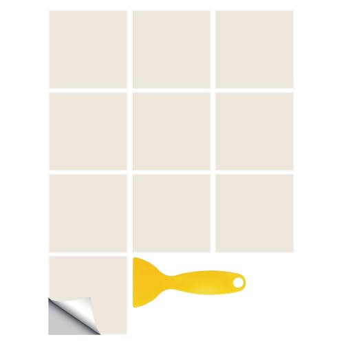 Hixingo Piastrelle Adesive Cucina Bagno, 20 Pezzi Mattonelle Adesive Cucina Piastrelle Bagno Adesivi PVC Pannelli Decorativi Tinta Unita per Mobili e Pareti (Beige,15x15cm)
