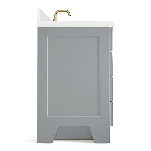 Ariel 37" Inch Gray Bathroom Vanity W/ 1.5" Thick Edge Pure White Quartz Countertop W/Back & Sidesplash | Right Offset| Oval Sink | 2 Soft-Closing Doors 5 Full Extension Dovetail Drawers | No Mirror #TOP5