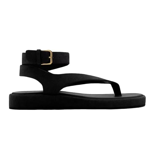 Image of Agodor Women's Ankle Strap Flat Sandals,Summer Flip Flop Slides Thong Sandals for Women Strappy Flat Sandal with Buckle Comfortable Casual Beach Slide Shoes