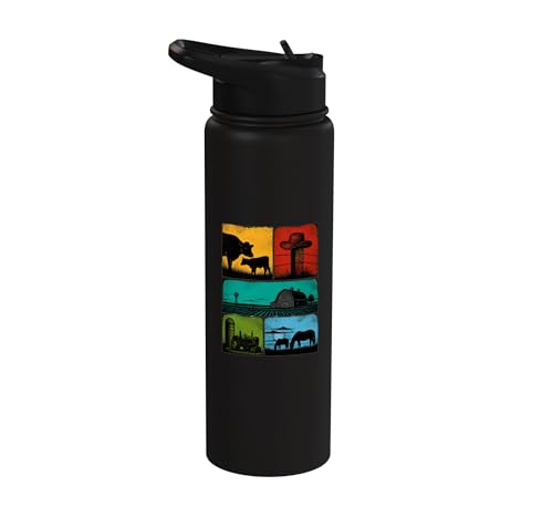 Vintage Farm Donkey Chicken Barn Sunflowers Stainless Steel Insulated Water Bottle
