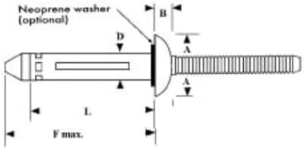 RV6607-8-8-B, Bayfast Baytite Blind Rivets, Diameter: 0.250 Inch, GR Range: 0.050-0.500 Inch, Shaveable HD, Body