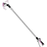 RESTMO 36"-60" Metal Watering Wand, Long Telescopic Tube | 180° Adjustable Ratcheting Head | 7 Spray Patterns | Flow Control, Garden Hose Sprayer to Water Hanging Baskets, Shrubs, Pink