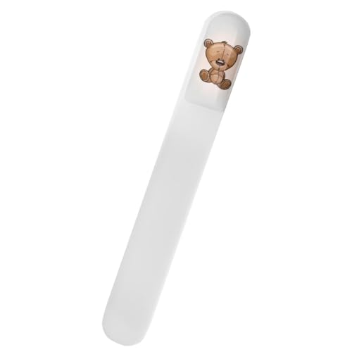 SCHWERTKRONE® Lima de uñas para bebé de cristal bohemio, lima de cristal suave para recién nacidos y niños pequeños, grano fino por ambos lados, diseño de oso en 3D, higiénico