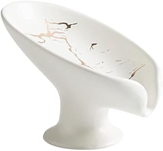 Veemoon Ceramic Soap Dish Marble Leaf- Shape Self Draining Soap Holder Soap Bars Saver Decorative Soap Tray for Bathroom Shower Sink Bathtub Kitchen Counter Top White