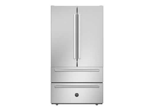 Bertazzoni 36 Inch Freestanding 4-Door French Door Refrigerator with 22.5 Cu. Ft. Total Capacity, Dual Air-Cooling Flow, Dual Humidity-Controlled Crispers, Gallon Door Bins, Ice Maker, and ENERGY STAR