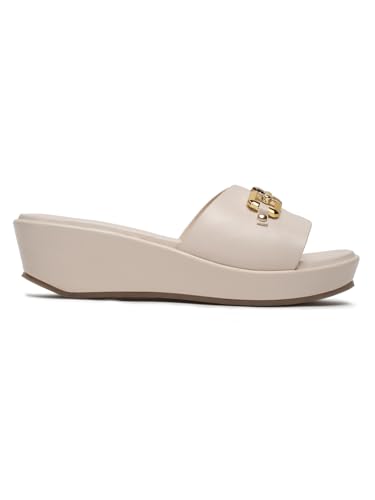 Image of Bruno Manetti Women's Slipon Back Open with Upper Golden Buckle Round Toe Comfort Platform Wedges