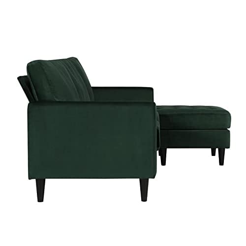 Cosmoliving By Cosmopolitan Strummer Modern Reversible Sectional Couch Upholstered In Green Velvet Fabric With Floating Ottoman #TOP4