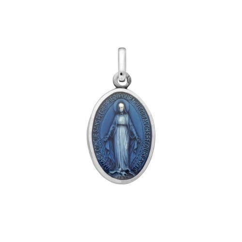 Medalla de la Virgen Milagrosa en plata azul de 17 mm para regalo cristiano