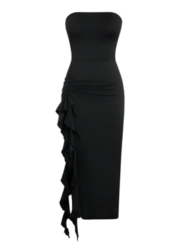 SOLY HUX Women's Strapless Tube Dresses Casual Summer Sun Dress Irregular Design Bodycon Maxi Dresses