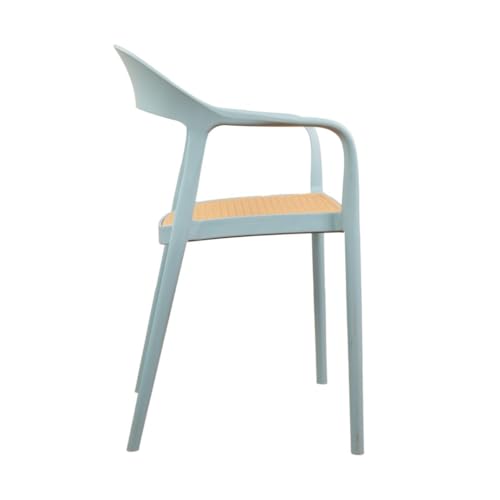 Image of Rattan Style Outdoor Chair | Set of 6 Sky Blue Plastic Arm Chair for Garden, Balcony, Patio & Cafe | Lightweight Weather Resistant Seating | 3 Year Manufacturing Warranty