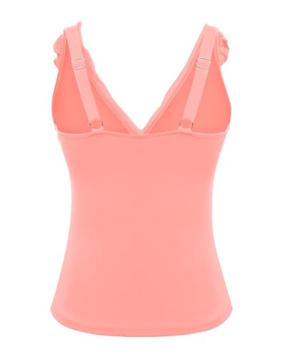 Image of Ruffle V Neck Tankini Top Only Women Tummy Control Swimsuit Tank Top | Removable cups for custom bust lift, Blend soft spandex to stretch easily