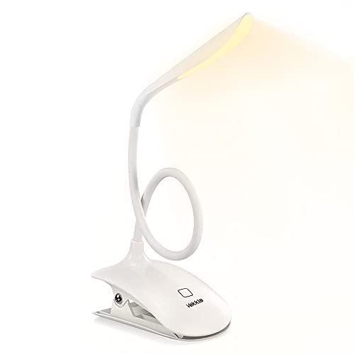 Vekkia Rechargeable Reading Lamp, 14 LED Clip on Lamp for Bed Headboard, Eye-Caring 3 Brightness Book Light for Desk, Touch Control, Perfect for Bookworms & Kids (White)
