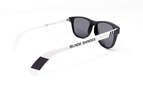 Blade Shades Hockey Stick Sunglasses - Original - 100% UV Protection, Fun Sunglasses for Players and Fans (Black/White Frame, Polarized Chrome Lens)