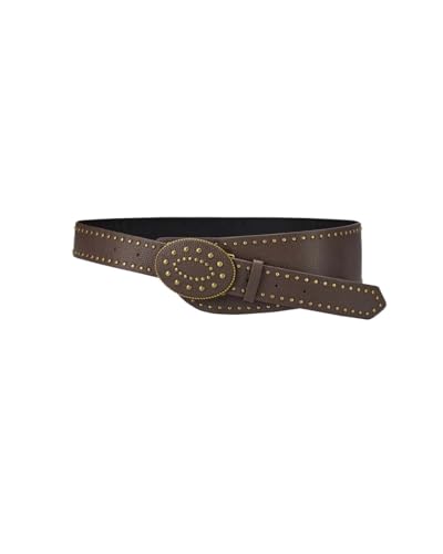 Ceinture large cuir clouté marron pour femme aux finitions vintage
