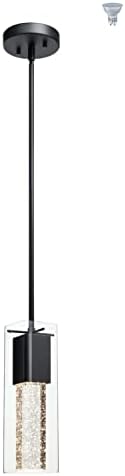 XiNBEi Lighting Pendant Light, Modern Black Kitchen Hanging Pendant Lighting with Square Glass & LED Bulb XB-P1110-SQ-MB
