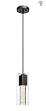 XiNBEi Lighting Pendant Light, Modern Black Kitchen Hanging Pendant Lighting with Square Glass & LED