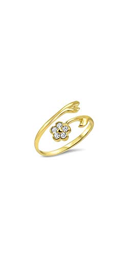 10K Yellow Gold Toe Ring Clear Flower Cz. Size Adjustable #TOP6