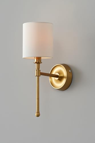 Image of AKWAY Antique Brass Finish Wall Lamps for Living Rooms with Bamboo Shade | Rattan and Cane Wall Lights for Bedroom | Wicker Wall scones - (Fabric Cylindrical - Jhalak)