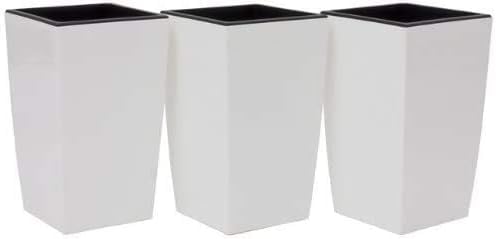 Stolmet Tall Square Planter - Available in Glossy White or Glossy Graphite - Modern Design (Glossy White, 10L Set of 3)