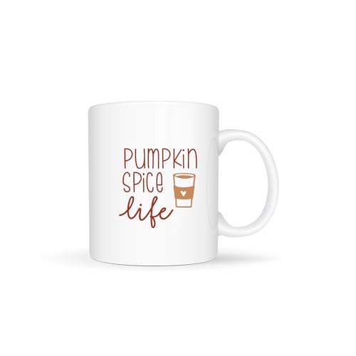 Temas Store Pumpkin Spice Life Mug – Funny Ceramic Coffee Cup for Fall & Halloween – Available in 11oz & 15oz – Pumpkin Latte Design Gift for Him, Her, Friends, or Coworkers (White)