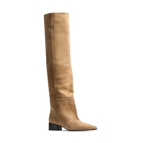 Knee High Boots for Women Suede Pointed Closed Toe Pull On Low Chunky Heel Fashion Spring Fall Winter Boots2